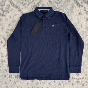 Greyson Youth Spirit Wolf Icon Polo Maltese Navy Long Sleeve Shirt XS 4-5 NEW